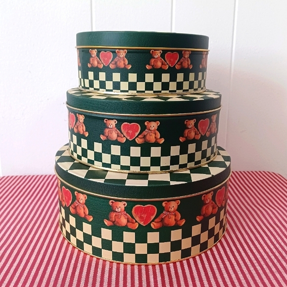 Vintage Other - Checkered Bear Nesting Tins